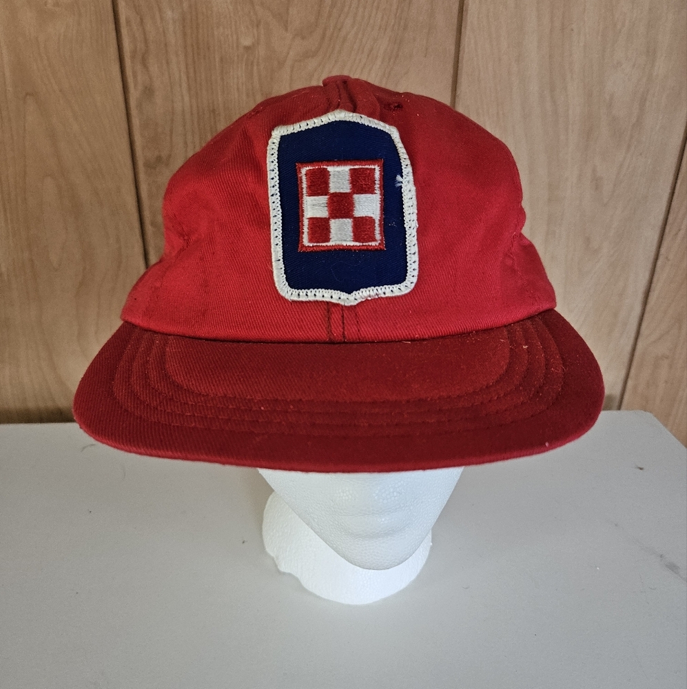 Vintage Purina Checkerboard Patch Snapback Hat In Red OSFA Made In the USA